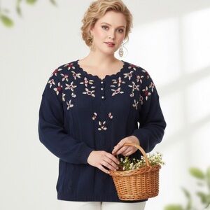 Vintage Y2K Sarah Richards Cottagecore floral embroidered sweater Plus Size 22